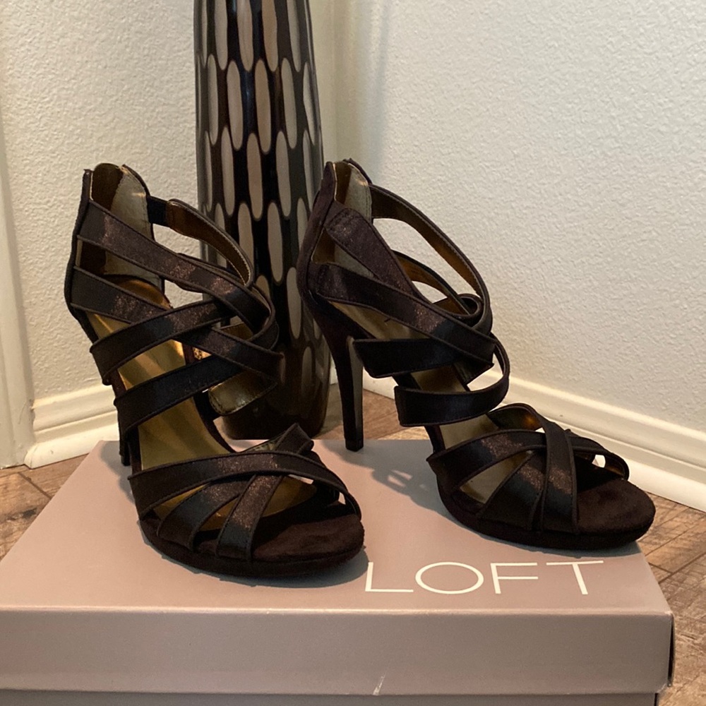 Loft Becca Strappy Satin 4” inch Black Heels